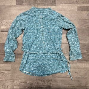 Land Ends Girls Teal Tiny Floral Print Long Sleeve Tunic Top Small